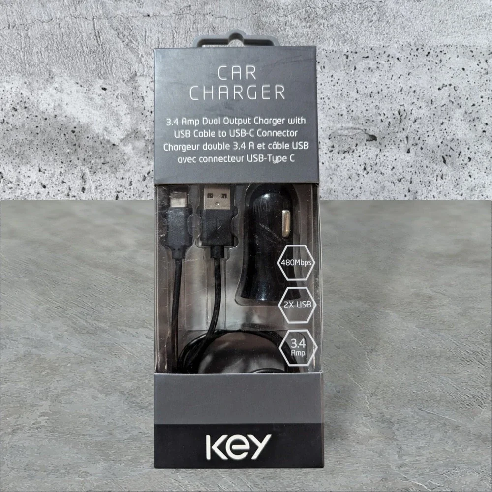 Q2. Key Car Charger 3.4 Amp Dual Output With USB Cable To USB-Type C 480 Mbps